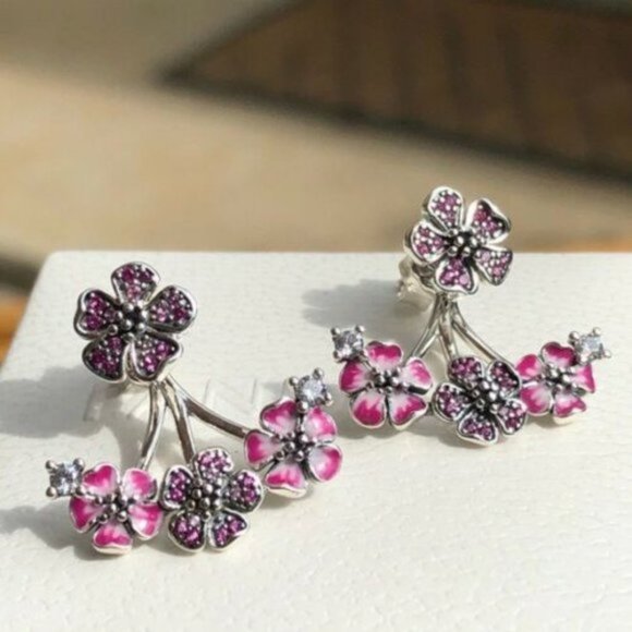 🔔Pandora Pink Peach Blossom Flower Stud Earrings - Picture 2 of 2